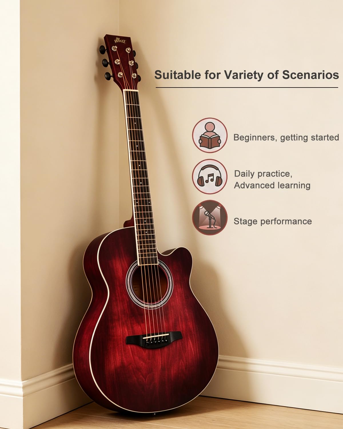 【美品】winzz guitar アコースティックギター Amazon.co.jp: Winzz 40インチ アコースティックスチール弦ギター